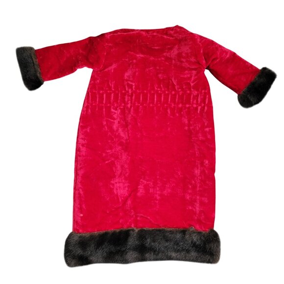 Handmade Red Velvet Coat Faux Fur Satin Lining Child or Doll Size Elegant Design - Picture 3 of 4